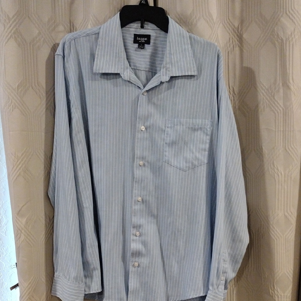 Haggar Men's Light Blue Striped Dress Shirt XL